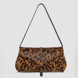 NWT Leopard Calf Hair Leather Baguette Bag 90s Inspired
